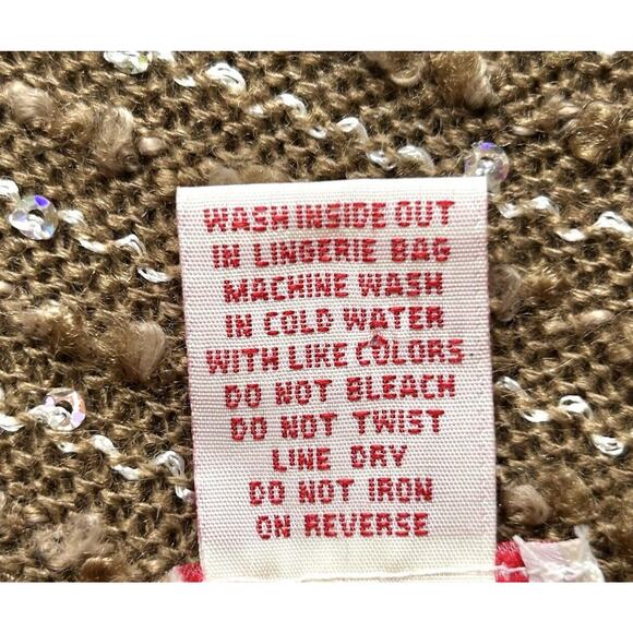 Toffee Apple Cardigan Women’s Large Brown Boho Knit Preppy Stripe Sequin Sweater - Picture 12 of 13